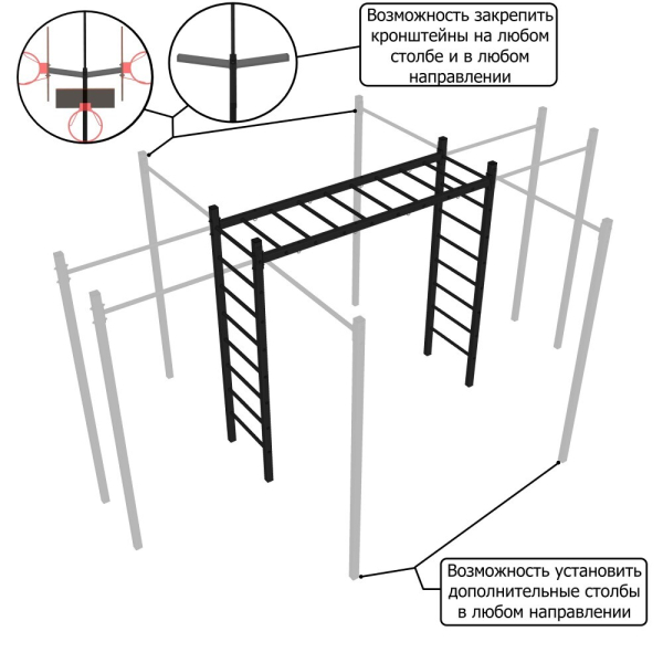 картинка Уличная шведская стенка Sv Sport рукоход с комплектом турник прямой У5004 (Сетка) от магазина Лазалка