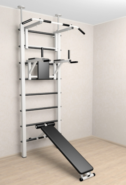 Шведская стенка Sv Sport враспор (Турник стандарт/Брусья/Скамья) Н705 (258-275 см)