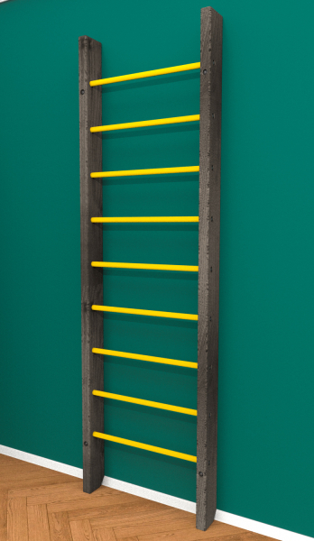 Брашированная шведская стенка "Кастерли" Black (Желтые ступени)