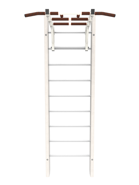 Брашированная шведская стенка "Кастерли" White с турником (Белые ступени)